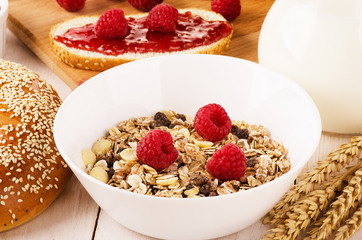 Healthy dietary breakfast with muesli