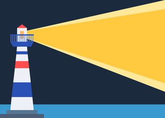 Flat style illustration of light house and yellow beacon
