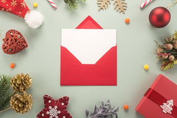   Red envelope on christmas holiday background 