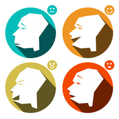 Happy, Sad, Angry and Confused Faces Vector Icons