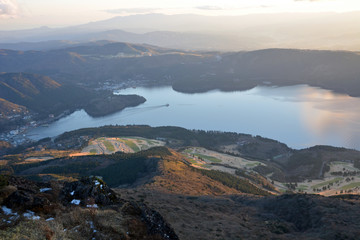 Atmosphere around Lake Ashi, Japan. View from Hakone mountain.