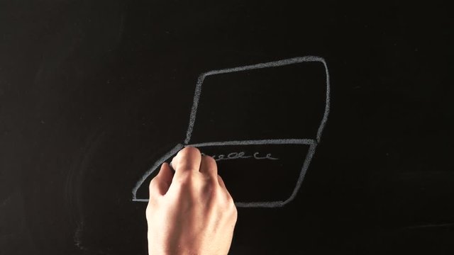 Sketch of laptop made on blackboard with chalk, electronic devices, modern technology, computers. Clsoeup, 4K Ultra HD.