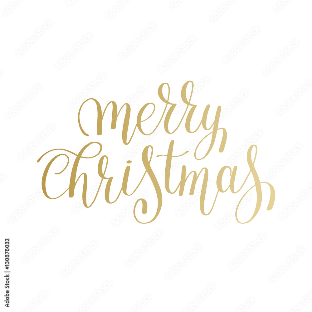 Wall mural merry christmas gold logo handwritten lettering inscription holi