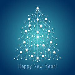 White fir tree made of connected lines and dots