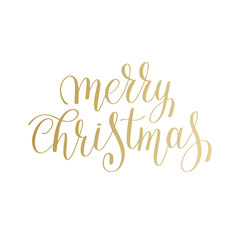 merry christmas gold logo handwritten lettering inscription holi