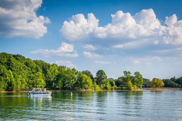Boat in Lake Norman, seen from Jetton Park, in Cornelius, North