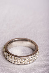 Closeup macro wedding diamond ring blurred background