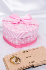 Pink heart shaped gift box wedding ring