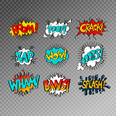 Fototapeta premium collection of nine multicolored comic sound effects in pop art s