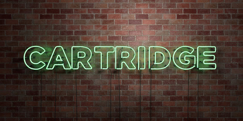 CARTRIDGE - fluorescent Neon tube Sign on brickwork - Front view - 3D rendered royalty free stock picture. Can be used for online banner ads and direct mailers..