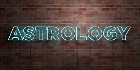 ASTROLOGY - fluorescent Neon tube Sign on brickwork - Front view - 3D rendered royalty free stock picture. Can be used for online banner ads and direct mailers..