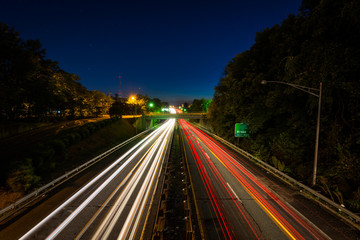 Fototapeta na wymiar Interstate 40 Business at night, in downtown Winston-Salem, Nort