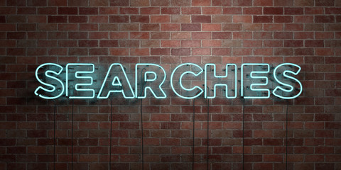 SEARCHES - fluorescent Neon tube Sign on brickwork - Front view - 3D rendered royalty free stock picture. Can be used for online banner ads and direct mailers..
