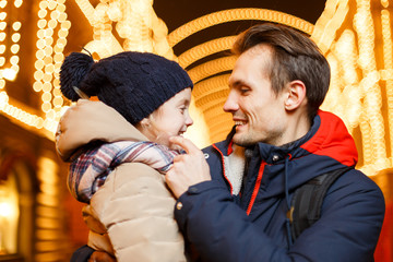 Father with girl in Christmas