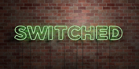 SWITCHED - fluorescent Neon tube Sign on brickwork - Front view - 3D rendered royalty free stock picture. Can be used for online banner ads and direct mailers..