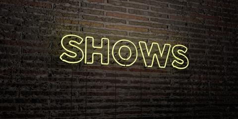 SHOWS -Realistic Neon Sign on Brick Wall background - 3D rendered royalty free stock image. Can be used for online banner ads and direct mailers..