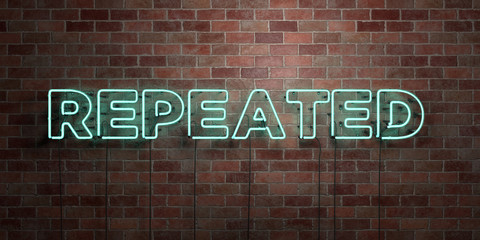 REPEATED - fluorescent Neon tube Sign on brickwork - Front view - 3D rendered royalty free stock picture. Can be used for online banner ads and direct mailers..
