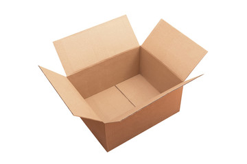 Open package cardboard box isolated on white background