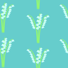 lily of the valley on turquoise background, seamless pattern