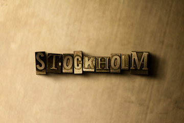 STOCKHOLM - close-up of grungy vintage typeset word on metal backdrop. Royalty free stock - 3D rendered stock image.  Can be used for online banner ads and direct mail.