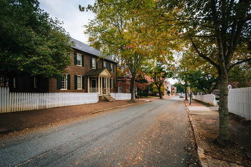 Main Street and old houses in the Old Salem Historic District, i