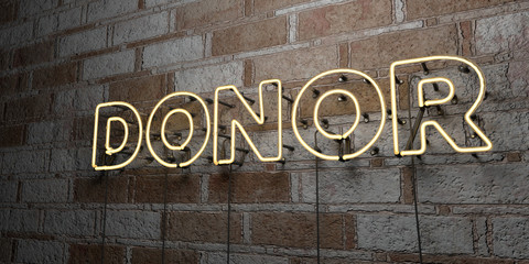 DONOR - Glowing Neon Sign on stonework wall - 3D rendered royalty free stock illustration.  Can be used for online banner ads and direct mailers..