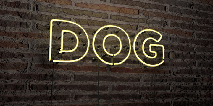 DOG -Realistic Neon Sign on Brick Wall background - 3D rendered royalty free stock image. Can be used for online banner ads and direct mailers..