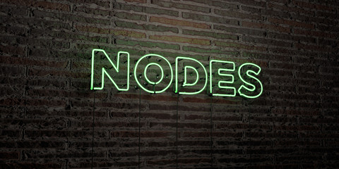 NODES -Realistic Neon Sign on Brick Wall background - 3D rendered royalty free stock image. Can be used for online banner ads and direct mailers..