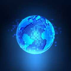 abstract digital technology world, techno global on a blue light background