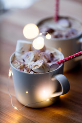 Two Cups of hot chocolate with murshmallows