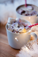 Two Cups of hot chocolate with murshmallows