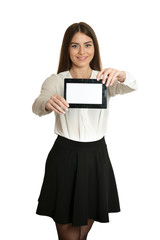 Fototapeta premium Beautiful woman with tablet PC