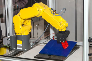 Industrial robot in 3d printing technology close up