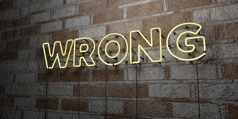 WRONG - Glowing Neon Sign on stonework wall - 3D rendered royalty free stock illustration.  Can be used for online banner ads and direct mailers..