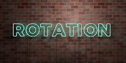 ROTATION - fluorescent Neon tube Sign on brickwork - Front view - 3D rendered royalty free stock picture. Can be used for online banner ads and direct mailers..