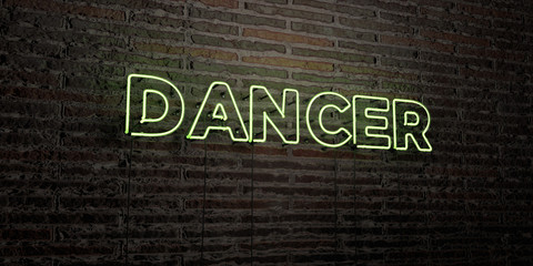 DANCER -Realistic Neon Sign on Brick Wall background - 3D rendered royalty free stock image. Can be used for online banner ads and direct mailers..