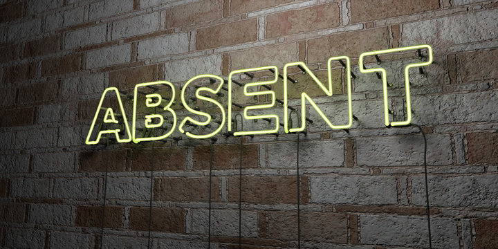 ABSENT - Glowing Neon Sign on stonework wall - 3D rendered royalty free stock illustration.  Can be used for online banner ads and direct mailers..