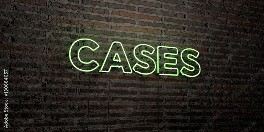 Fototapete cases -realistic neon sign on brick wall background - 3d rendered royalty free stock image. can be u