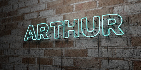ARTHUR - Glowing Neon Sign on stonework wall - 3D rendered royalty free stock illustration.  Can be used for online banner ads and direct mailers..