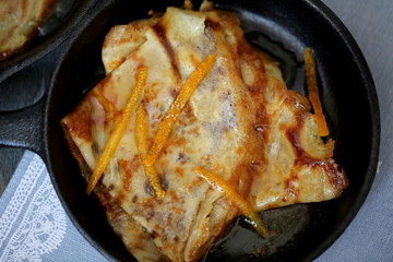 crepe suzette french pancakes  with orange sauce