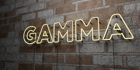 GAMMA - Glowing Neon Sign on stonework wall - 3D rendered royalty free stock illustration.  Can be used for online banner ads and direct mailers..