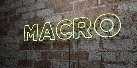 MACRO - Glowing Neon Sign on stonework wall - 3D rendered royalty free stock illustration.  Can be used for online banner ads and direct mailers..