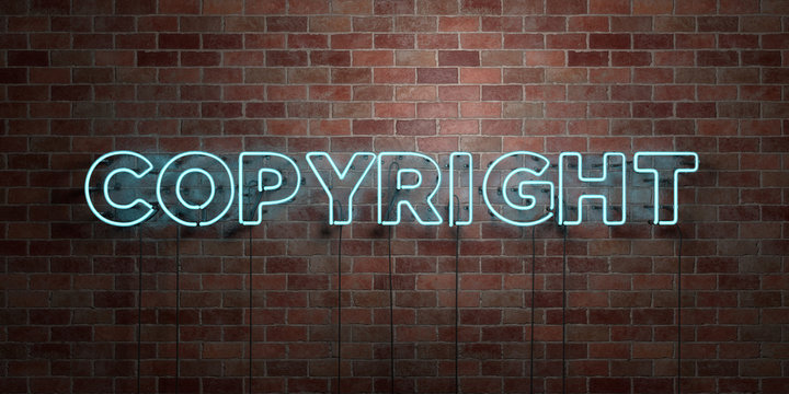 COPYRIGHT - fluorescent Neon tube Sign on brickwork - Front view - 3D rendered royalty free stock picture. Can be used for online banner ads and direct mailers..