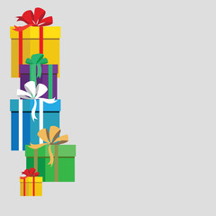 Template for congratulations design gift boxes with bows. Vector illustration