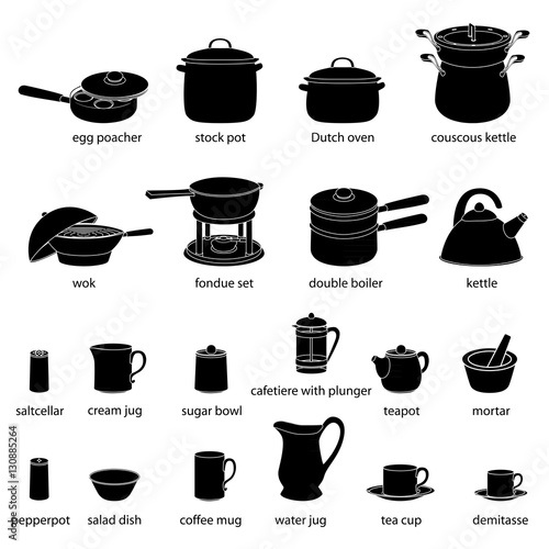 Kitchen  utensils illustrations set  Cooking dinner 