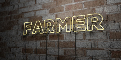 FARMER - Glowing Neon Sign on stonework wall - 3D rendered royalty free stock illustration.  Can be used for online banner ads and direct mailers..
