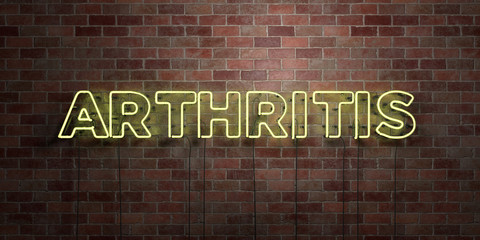 ARTHRITIS - fluorescent Neon tube Sign on brickwork - Front view - 3D rendered royalty free stock picture. Can be used for online banner ads and direct mailers..