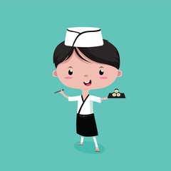 The Little Cute sushi Chef, vector cartoon