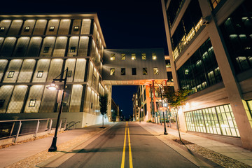 Vine Street at night, in Winston-Salem, North Carolina.