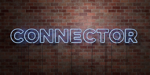 CONNECTOR - fluorescent Neon tube Sign on brickwork - Front view - 3D rendered royalty free stock picture. Can be used for online banner ads and direct mailers..